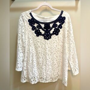 Charter Club Womens Embroidered Knit Blouse, White Size 1X